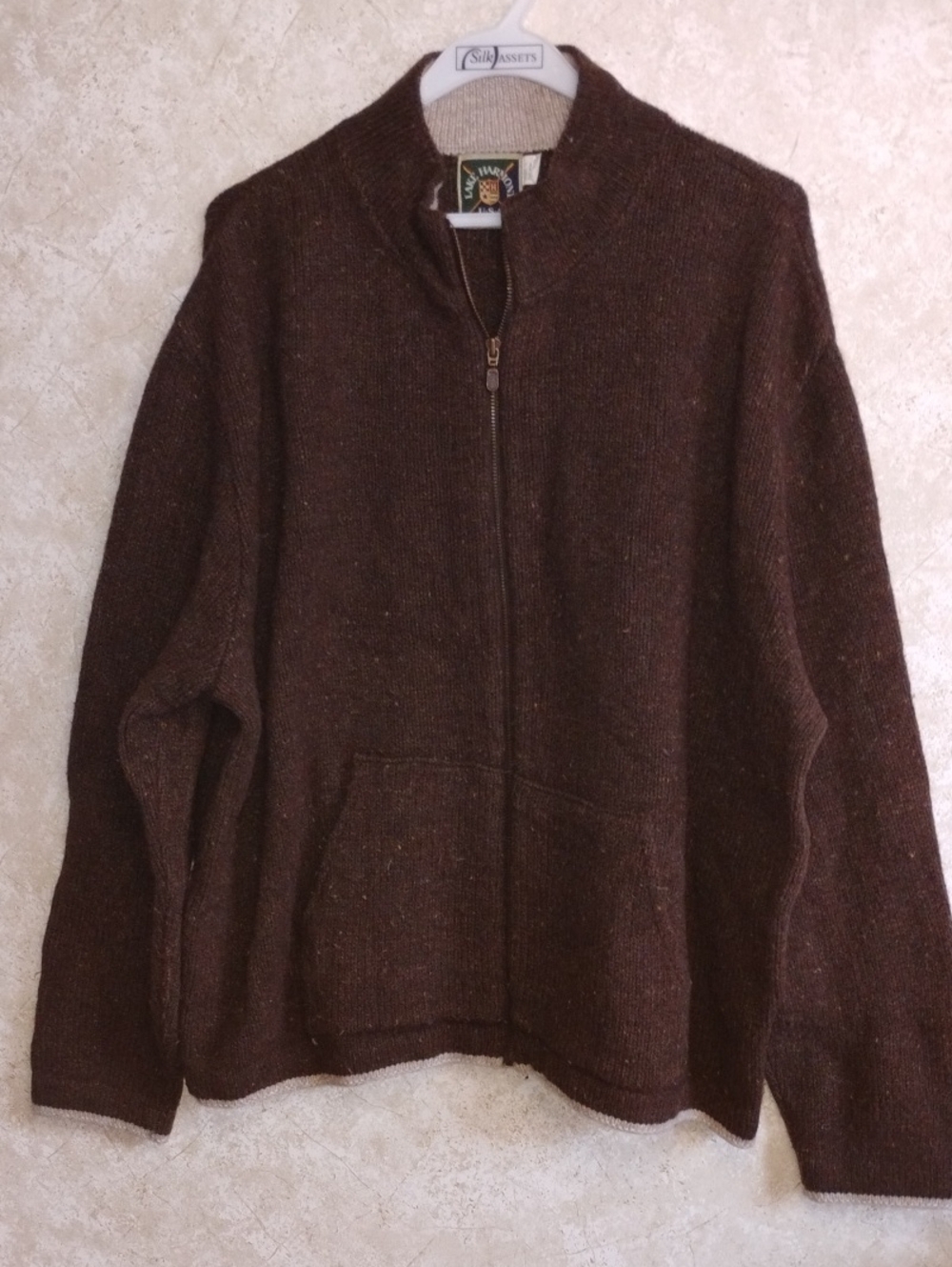 Land Harmony Brown Full-Zip Men's Sweater Jacket, Wool Blend,